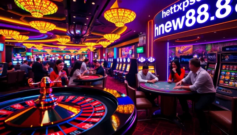 Capture the thrilling atmosphere of gambling at https://new88.webcam/ with players at a roulette wheel.