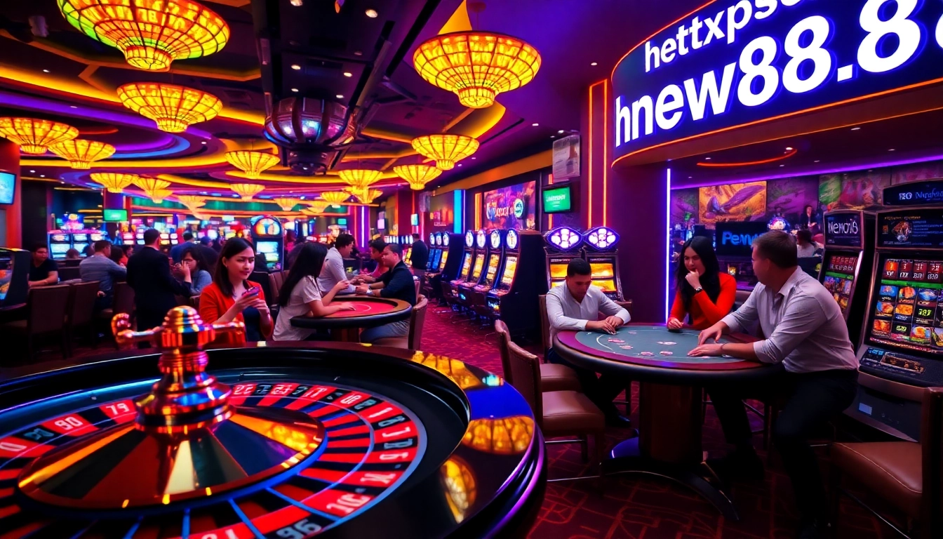 Capture the thrilling atmosphere of gambling at https://new88.webcam/ with players at a roulette wheel.